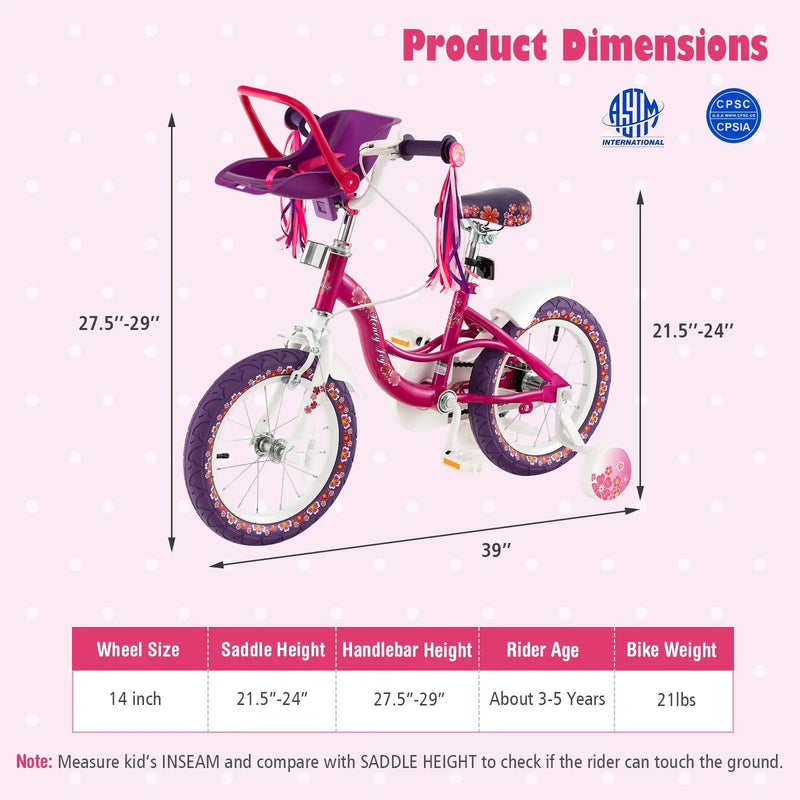 16 Inch Kids Bike with Doll Seat and Removable Training Wheels-16 inches by DirectDeals