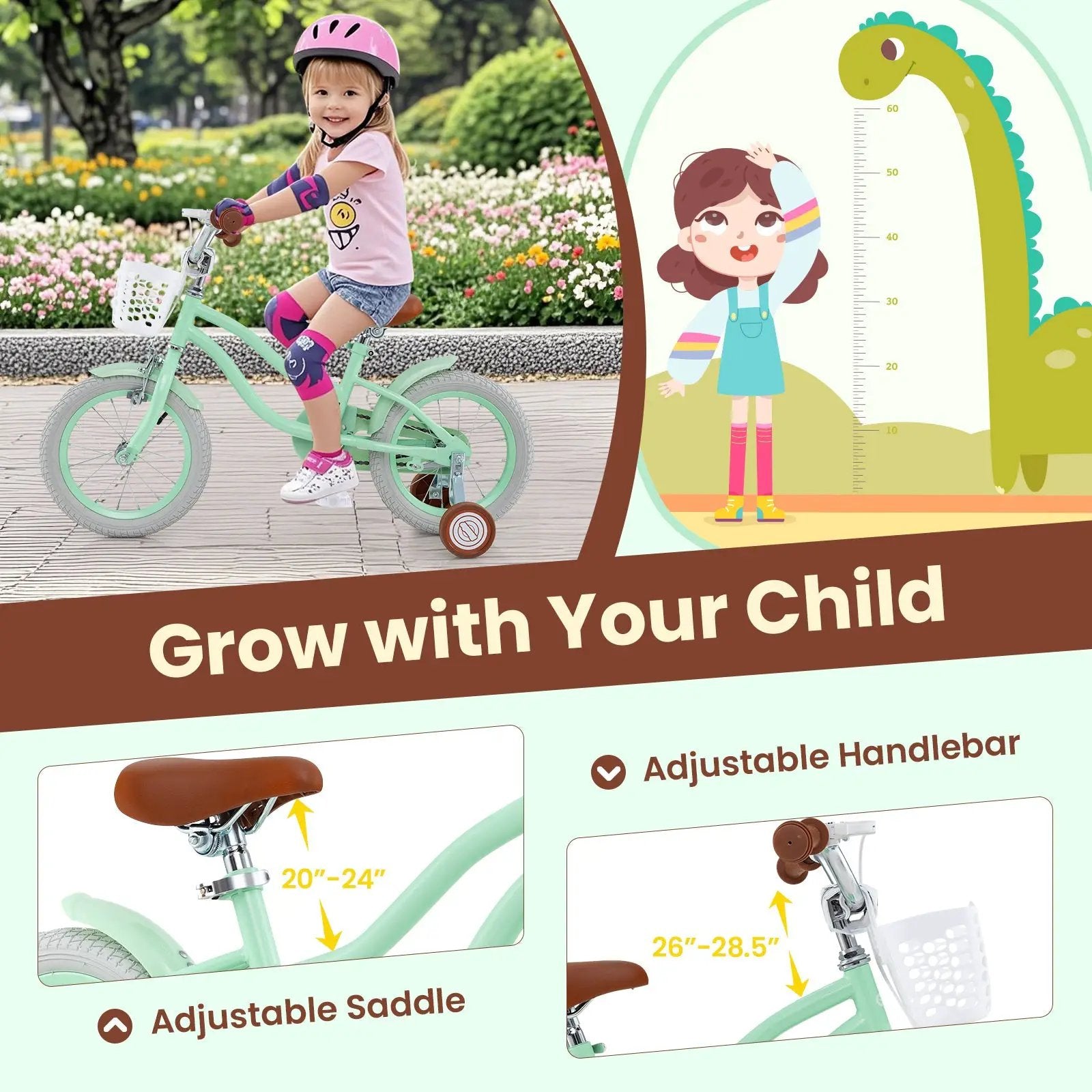 16 Inch Kids Bike with Adjustable Seat and Bell for Kids 3-8 Years Olds-16 inches by DirectDeals