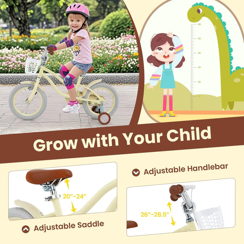 14/16/18 Inch Kids Bike Adjustable with Training Wheels Ages 3-8 Years Olds-16 inches by DirectDeals