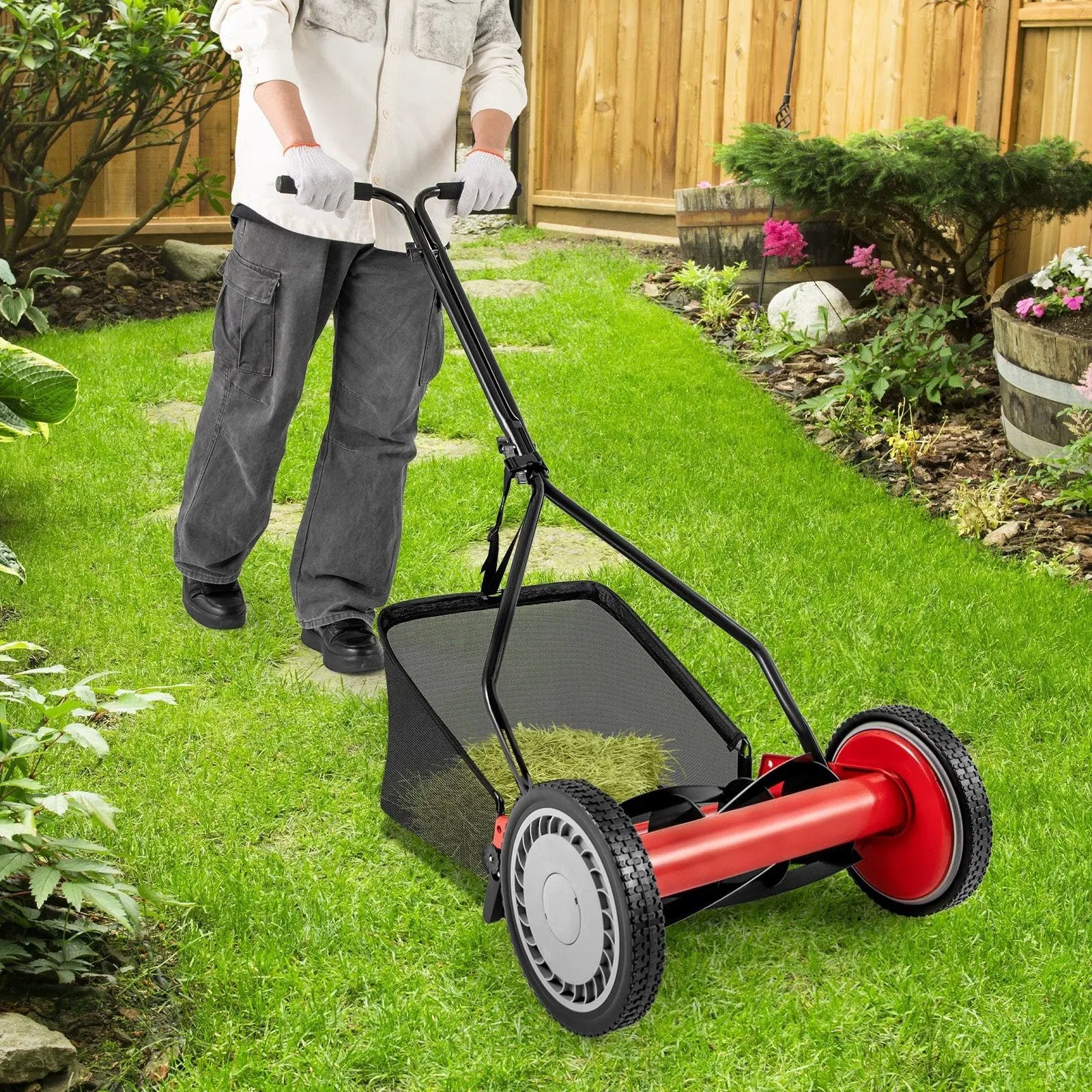 14 Inch Push Lawn Mower with 5 Steel Blades and Grass Catcher Bag by DirectDeals