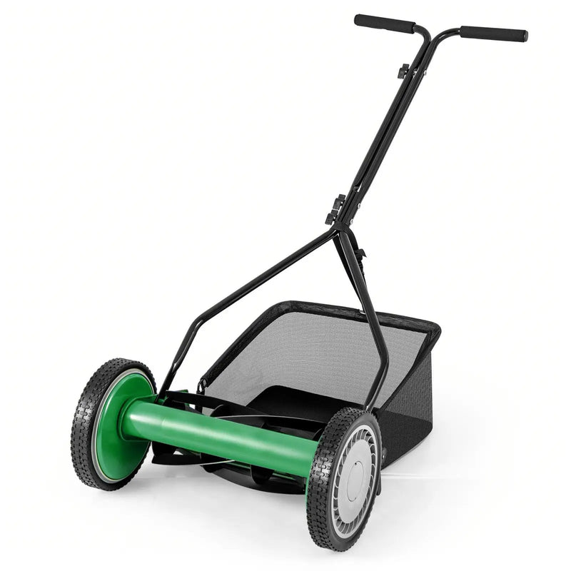 14 Inch Push Lawn Mower with 5 Steel Blades and Grass Catcher Bag by DirectDeals