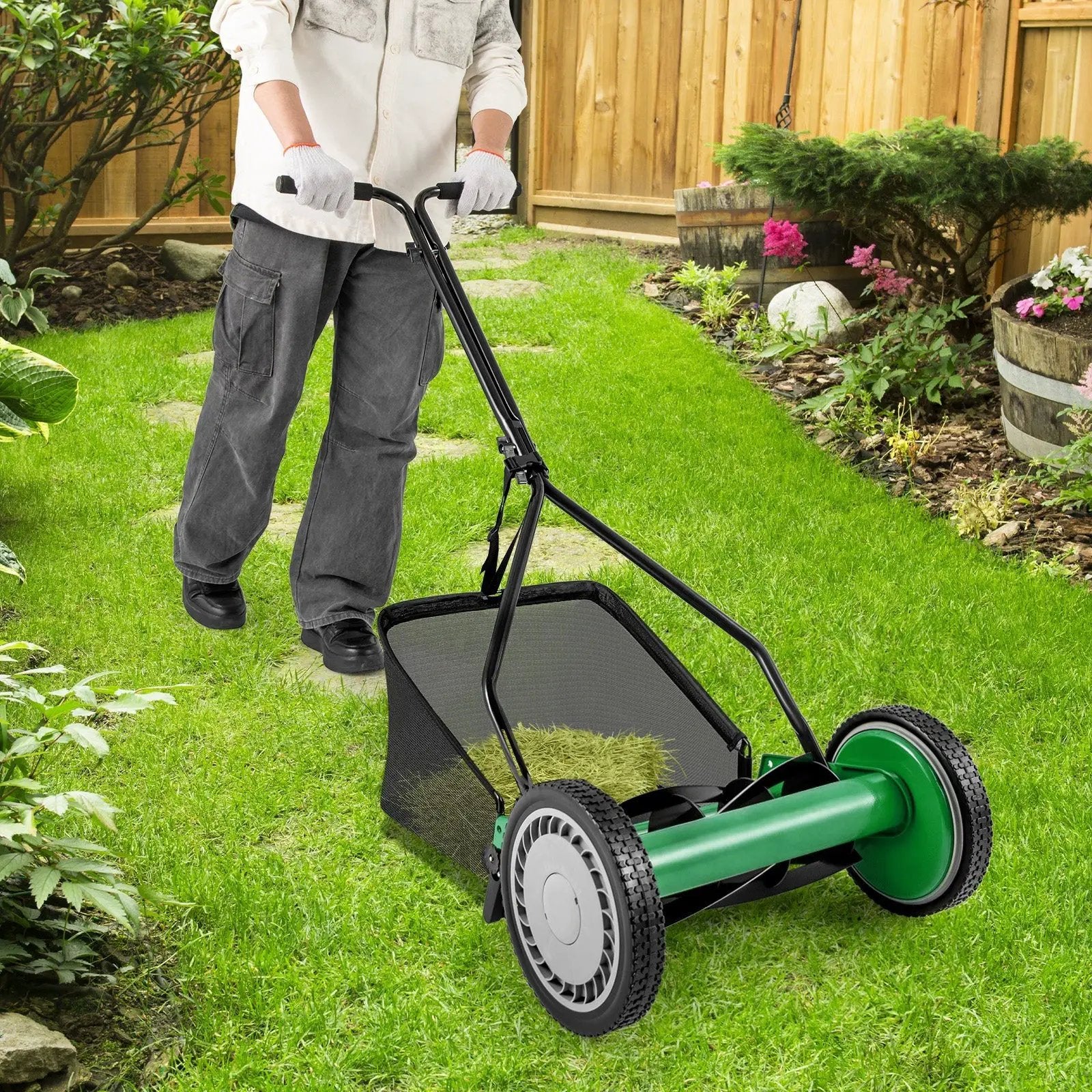 14 Inch Push Lawn Mower with 5 Steel Blades and Grass Catcher Bag by DirectDeals
