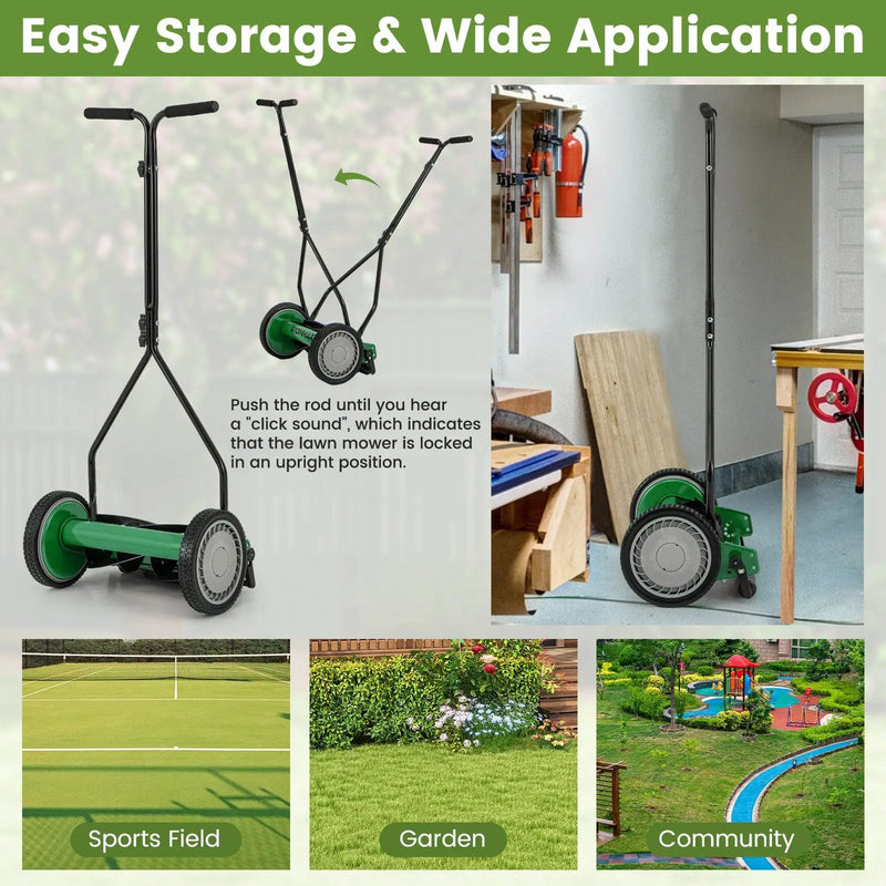 14 Inch Push Lawn Mower with 5 Steel Blades and Grass Catcher Bag by DirectDeals