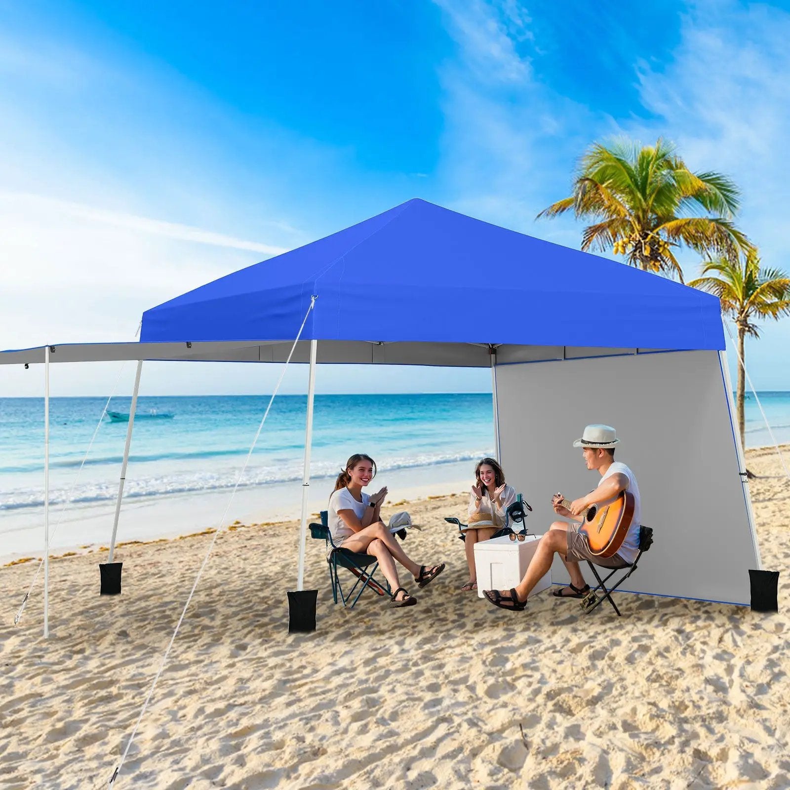 14 x 9.2 Feet Pop up Canopy Tent with 2 Convertible Sidewalls to Awning and Stakes by DirectDeals