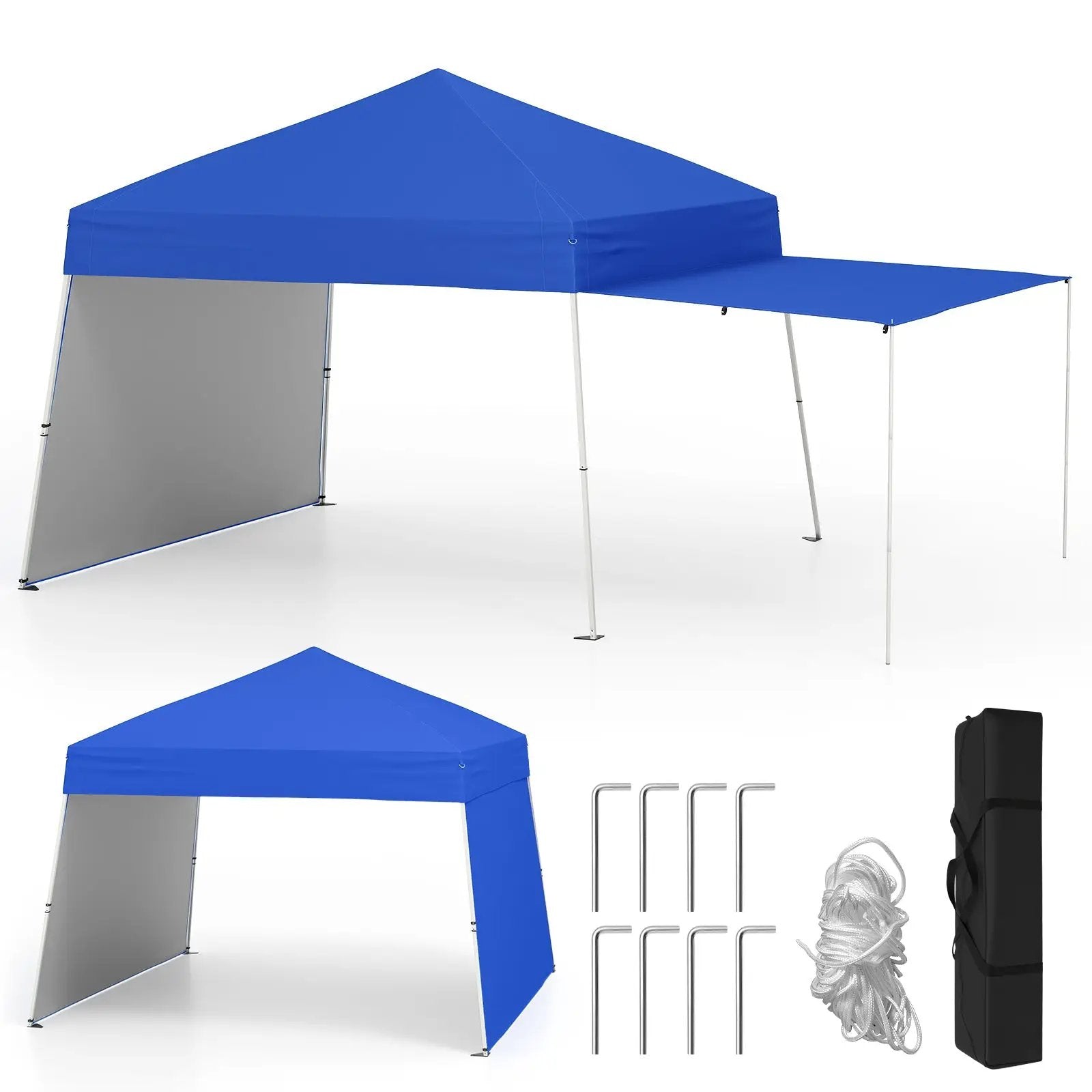 14 x 9.2 Feet Pop up Canopy Tent with 2 Convertible Sidewalls to Awning and Stakes by DirectDeals