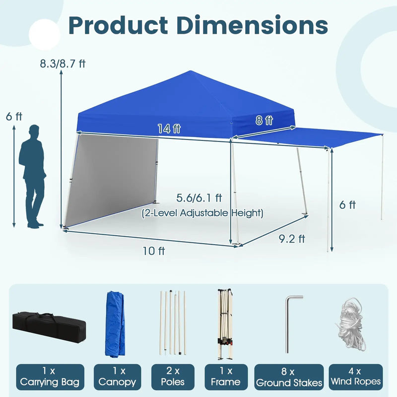 14 x 9.2 Feet Pop up Canopy Tent with 2 Convertible Sidewalls to Awning and Stakes by DirectDeals