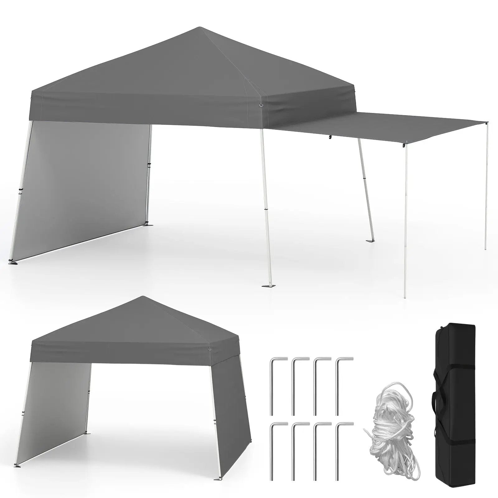 14 x 9.2 Feet Pop up Canopy Tent with 2 Convertible Sidewalls to Awning and Stakes by DirectDeals