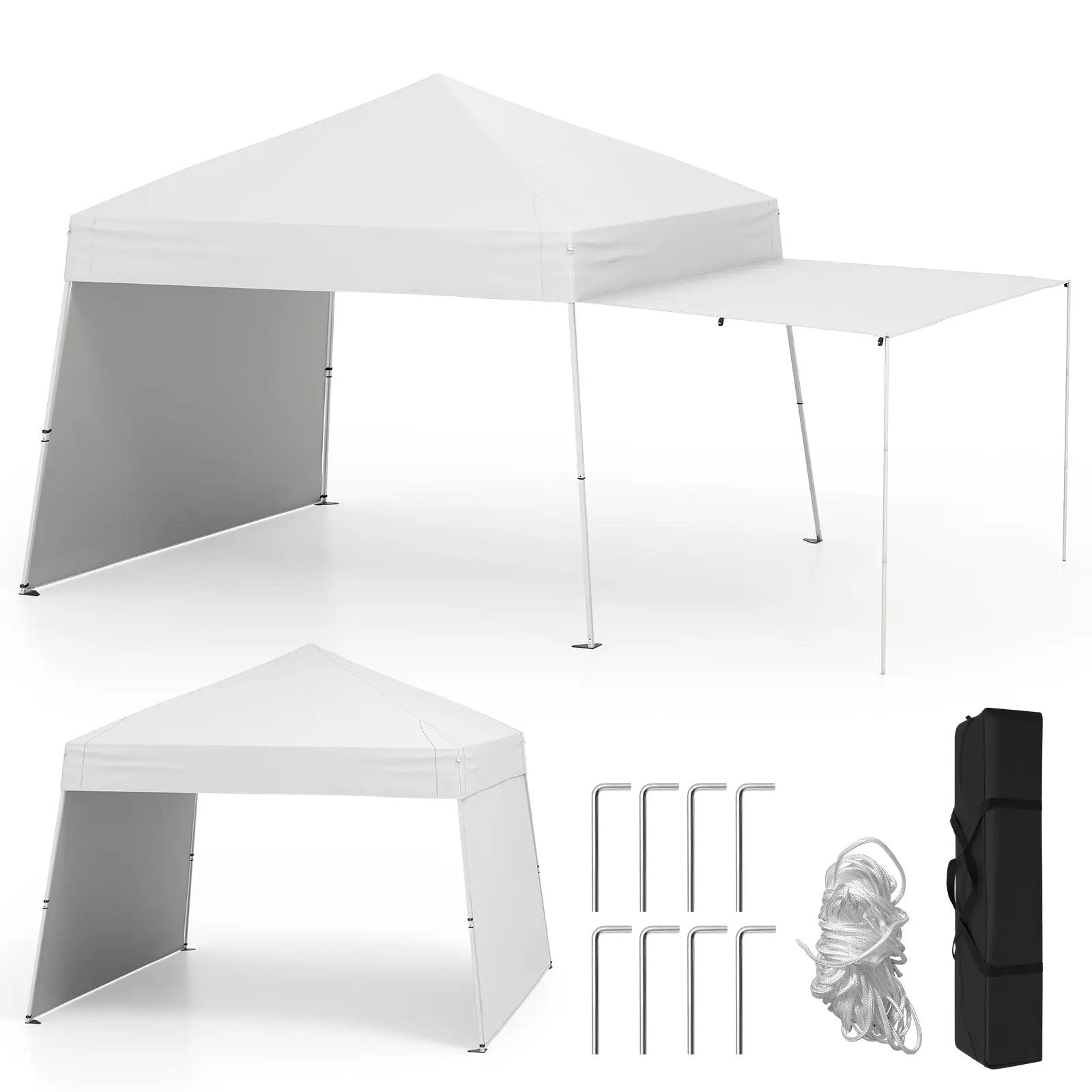 14 x 9.2 Feet Pop up Canopy Tent with 2 Convertible Sidewalls to Awning and Stakes by DirectDeals