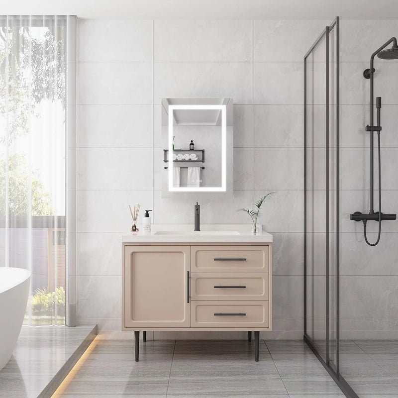 20 X 28" Bathroom Medicine Cabinet With Mirror Wall Mounted LED Bathroom Mirror Cabinet With Lights, Anti-Fog, Waterproof, Dimmable, 3000K~6000K, Single Door, Touch Swich, Storage Shelves - Silver by HouseOfZazla