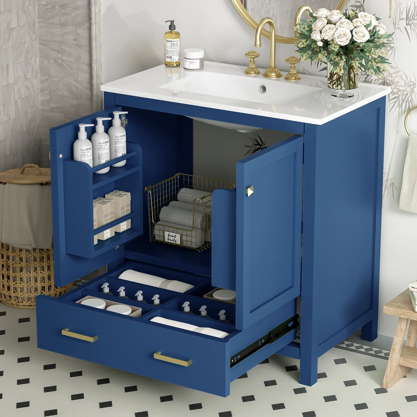 30" Blue Bathroom Vanity with Single Sink by HouseOfZazla