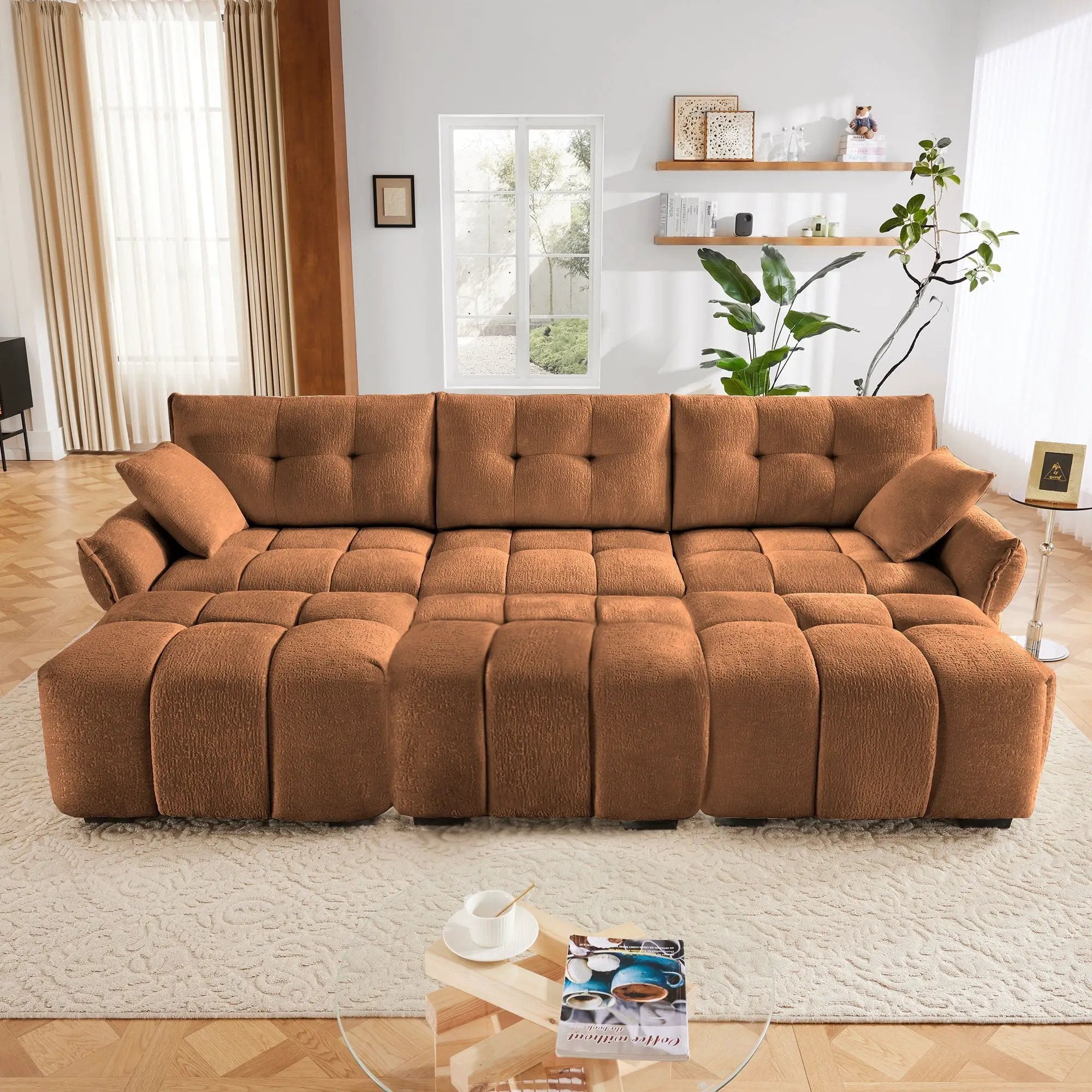Sofa Set With Ottoman And Pillows, Textured, High Resilience Cushions by Unique Piece Furniture