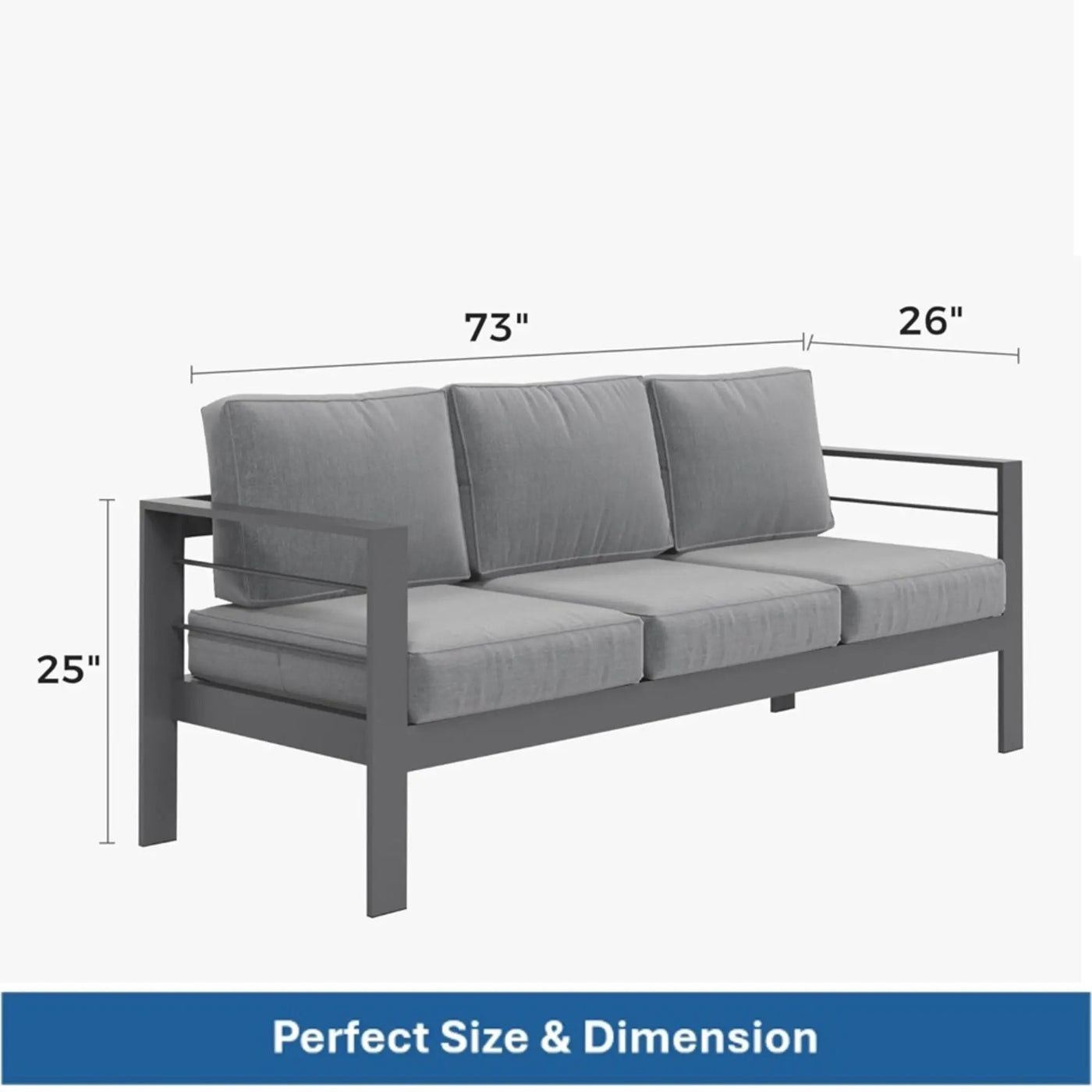 All-Weather Patio Sofa With Cushions, 3 Seat Outdoor Couch by HouseOfZazla