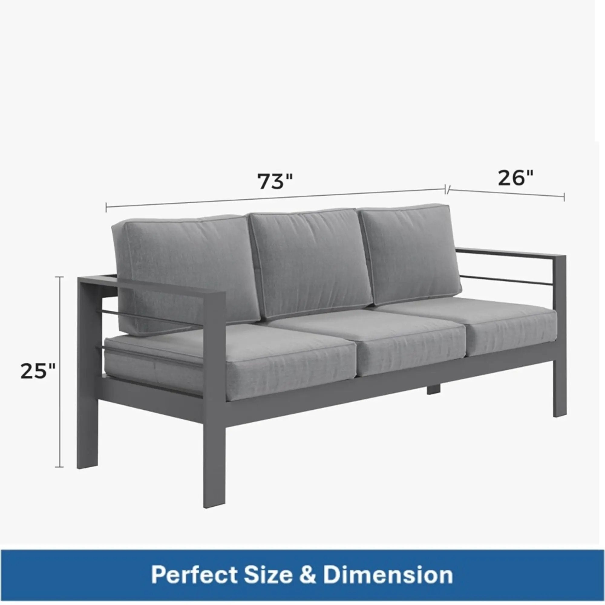 All-Weather Patio Sofa With Cushions, 3 Seat Outdoor Couch by HouseOfZazla