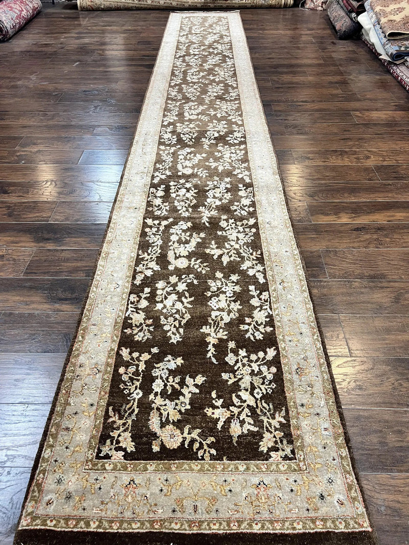 Peshawar Runner Rug 3 x 20, Wool Hand Knotted Vintage Pakistani Carpet, Brown & Taupe, Chobi Mahal Floral Rug, Extra Long Hallway Runner by Jewel Rugs