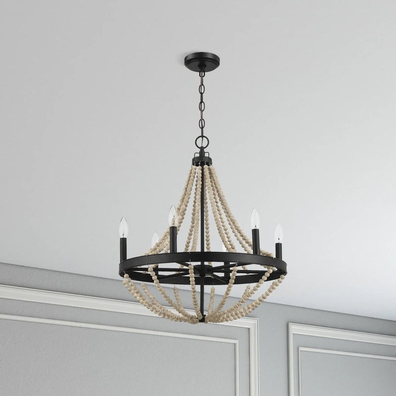 Starry - Chandelier 6 Candle Light Wood Beaded Pendant Light For Dining Room - Black / Clear by Unique Piece Furniture