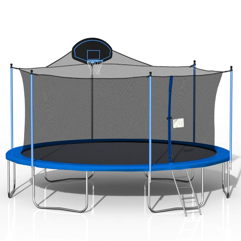 16Ft Trampoline For Adults & Kids With Basketball Hoop, Double-Sided Cover, Outdoor Trampolines With Ladder And Safety Enclosure Net For Kids And Adults - Blue by HouseOfZazla