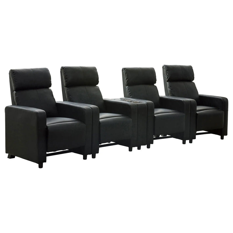 Warren - 4 Seater Home Theater With Wedge Console Recliners - Black by HouseOfZazla