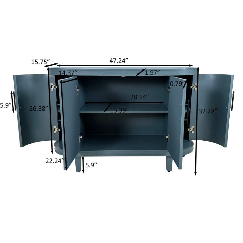 Curved Sideboard Wooden Console Table With 4 Doors And Adjustable Shelves For Living Room - Blue by Unique Piece Furniture