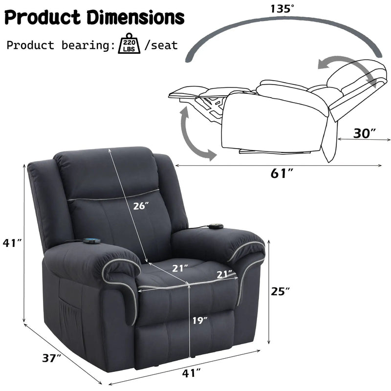 Domana - Polished Microfiber Power Nirion Recliner With Lift Heating Massage Chair - Dark Blue by Unique Piece Furniture