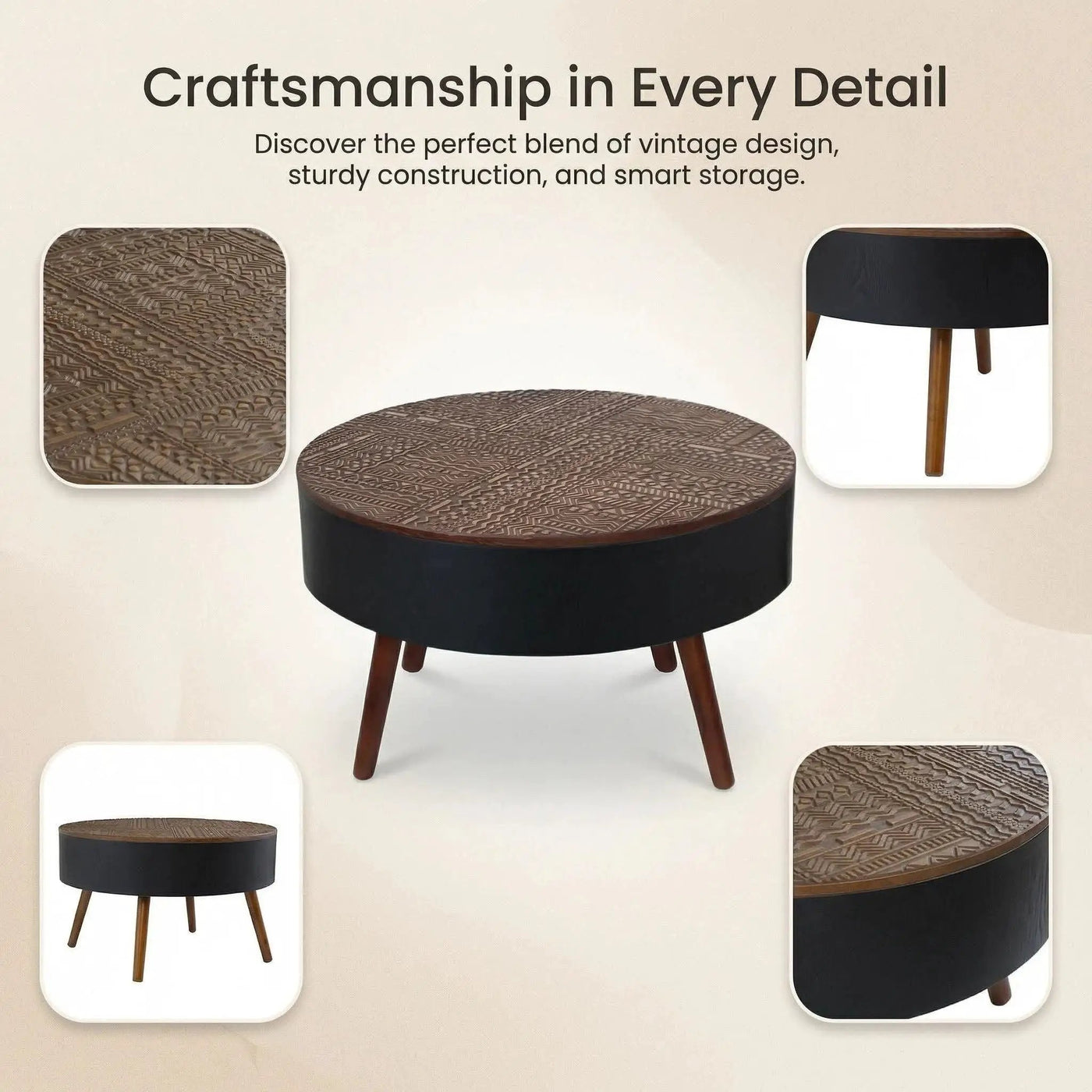 Round Coffee Table With Storage Function For Living Rooms by HouseOfZazla
