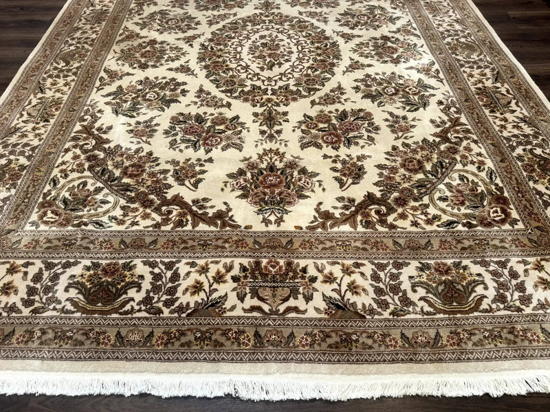 Sino Persian Rug 8x10, Floral, Elegant, Fine 225 KPSI, Beige, Wool & Silk by Jewel Rugs
