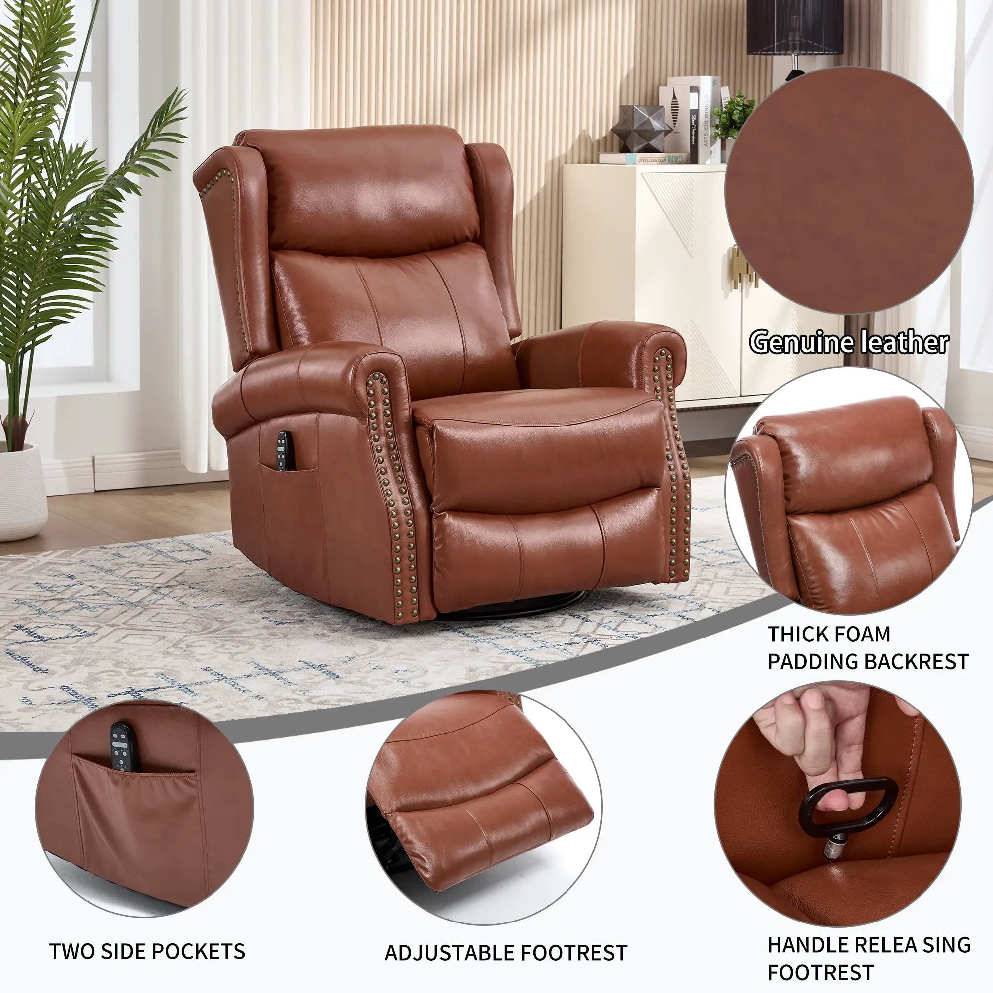Heat Massage Manual Recliner Chair with Rocker and Swivel by HouseOfZazla