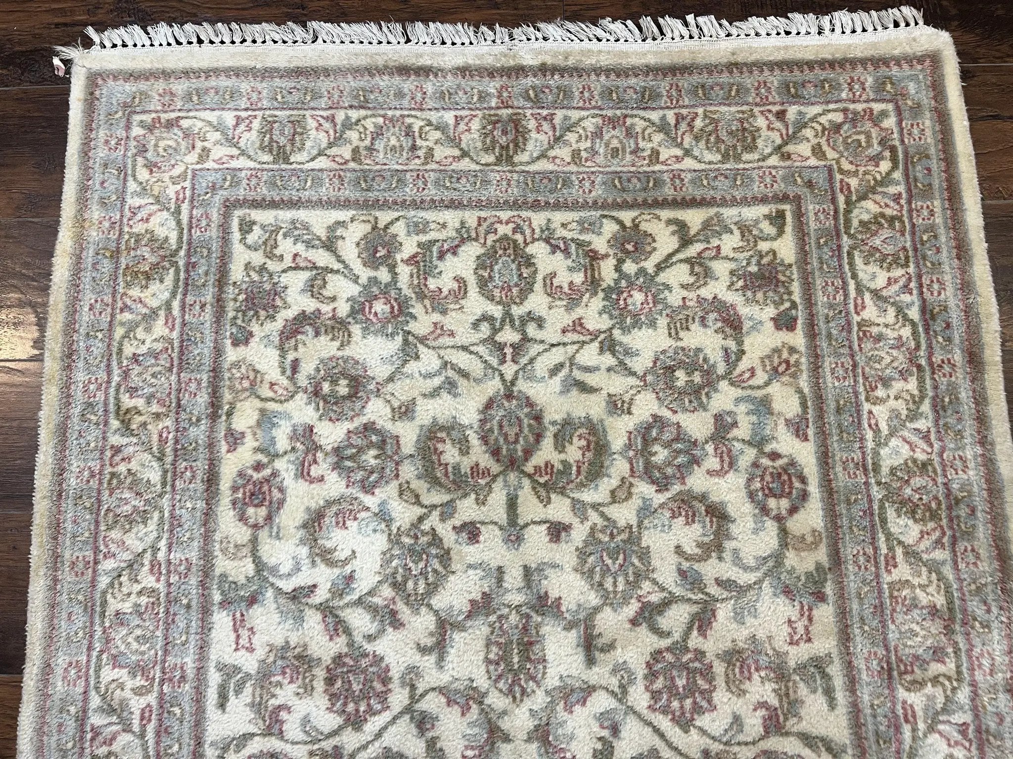 Indo Persian Rug 4x6, Vintage Handmade Wool Carpet, Floral Allover Pattern, Beige, Pair A by Jewel Rugs