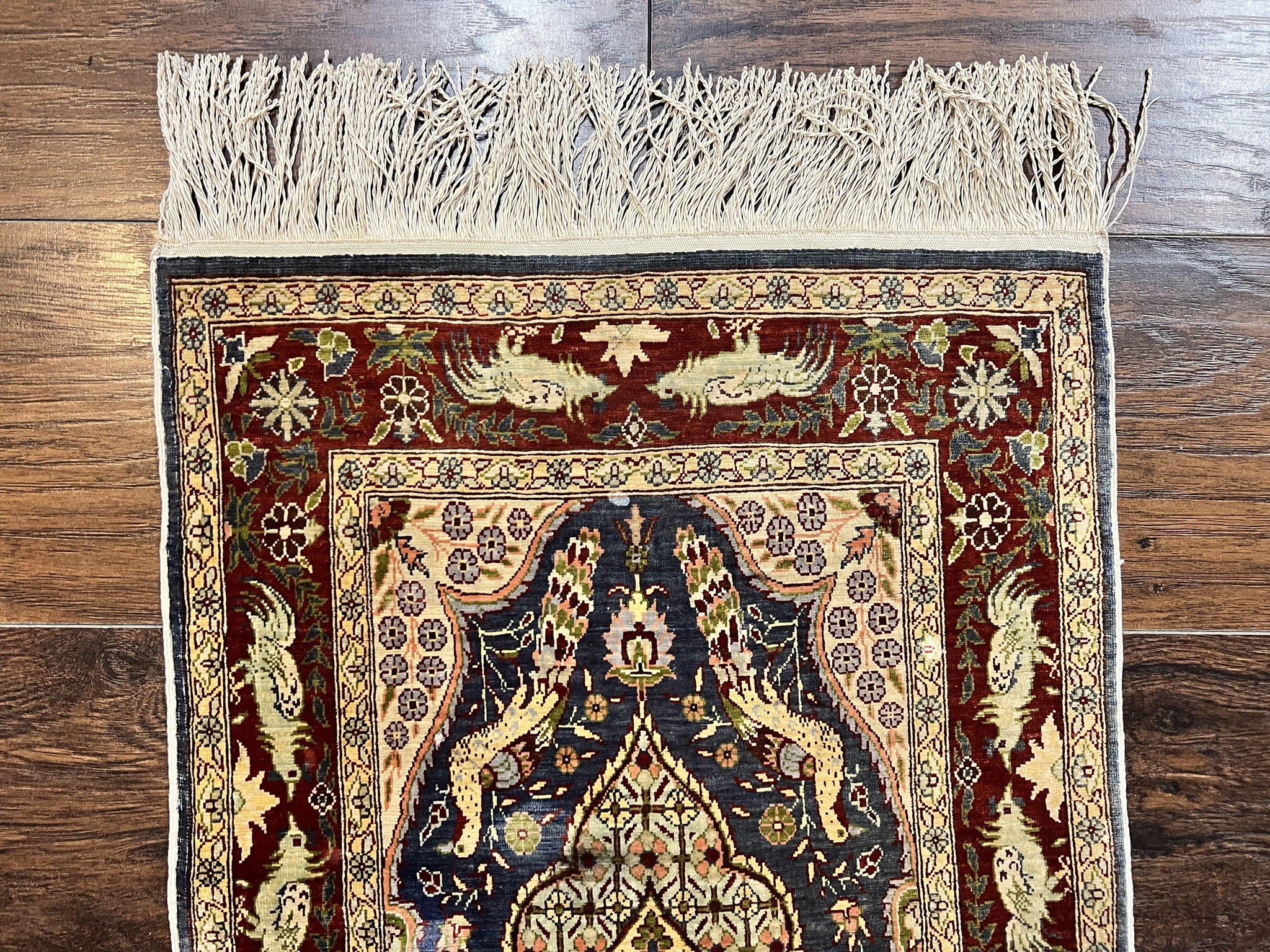 Silk Turkish Hereke Rug 2x3, Peacocks Birds, Signature from Master Weaver, Super Finely Hand Knotted 550 KPSI, Animal Pictorials by Jewel Rugs