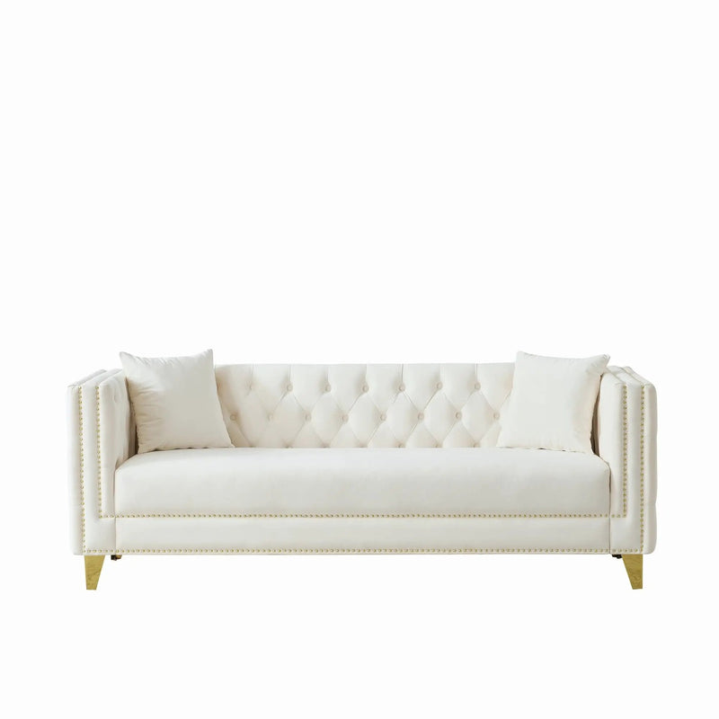 3 Seater Deep Seat Sofa, Sofa With Button Nailhead, Square Arm by Unique Piece Furniture