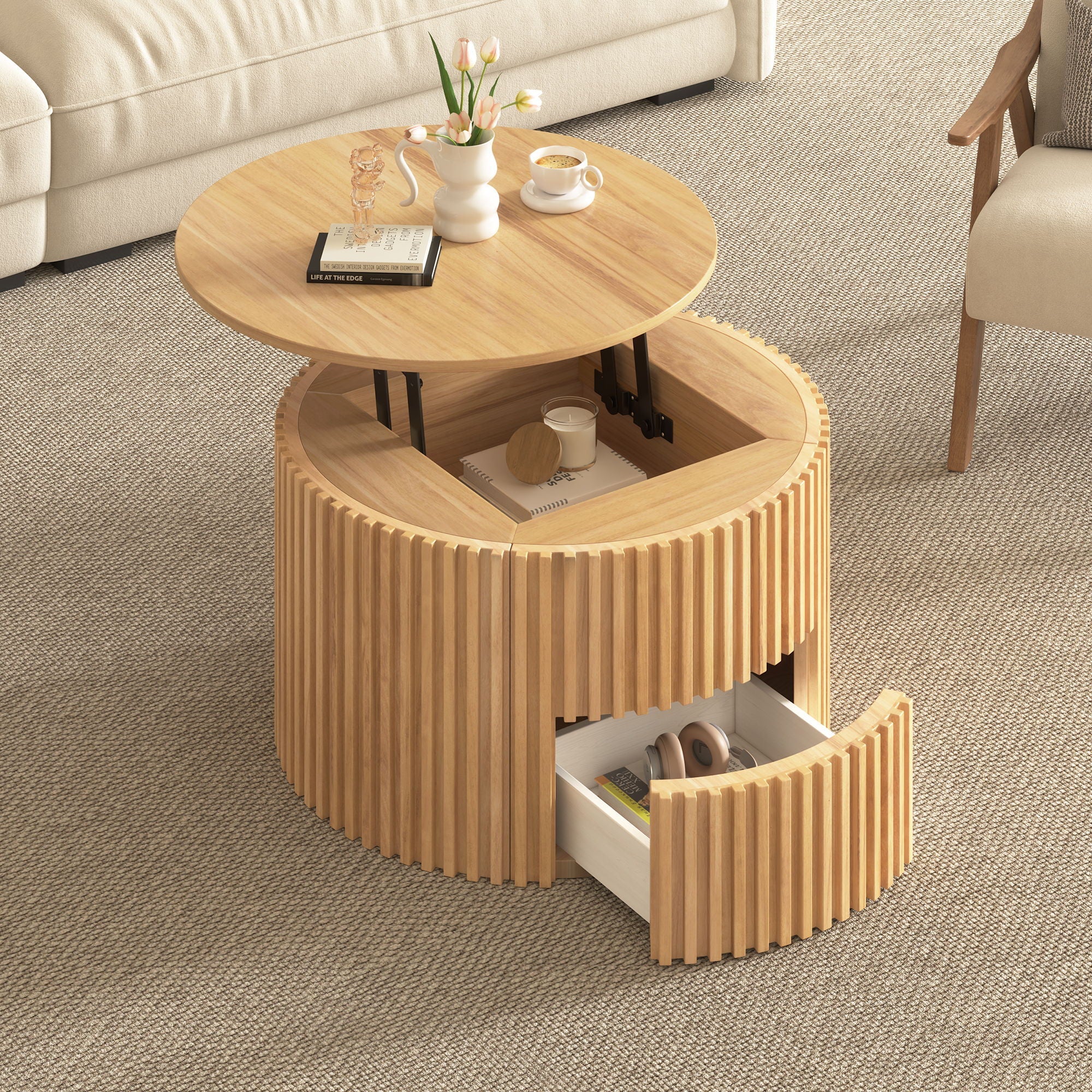 Round Lift Top Coffee Table With Hidden Storage For Living Room by HouseOfZazla