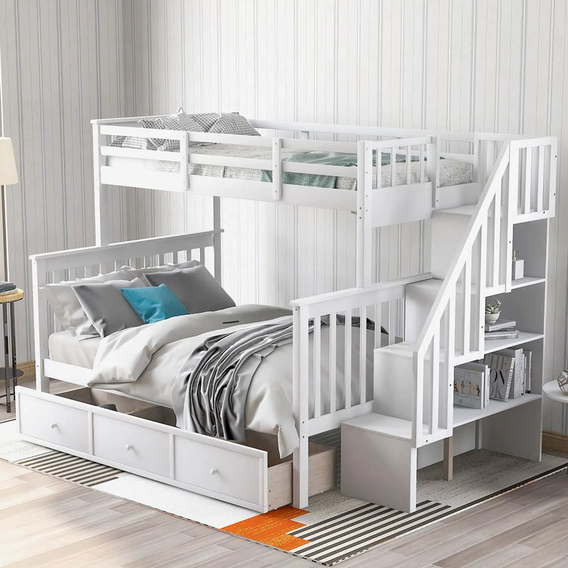 Stairway Bunk Bed With Storage And Guard Rail For Bedroom by HouseOfZazla