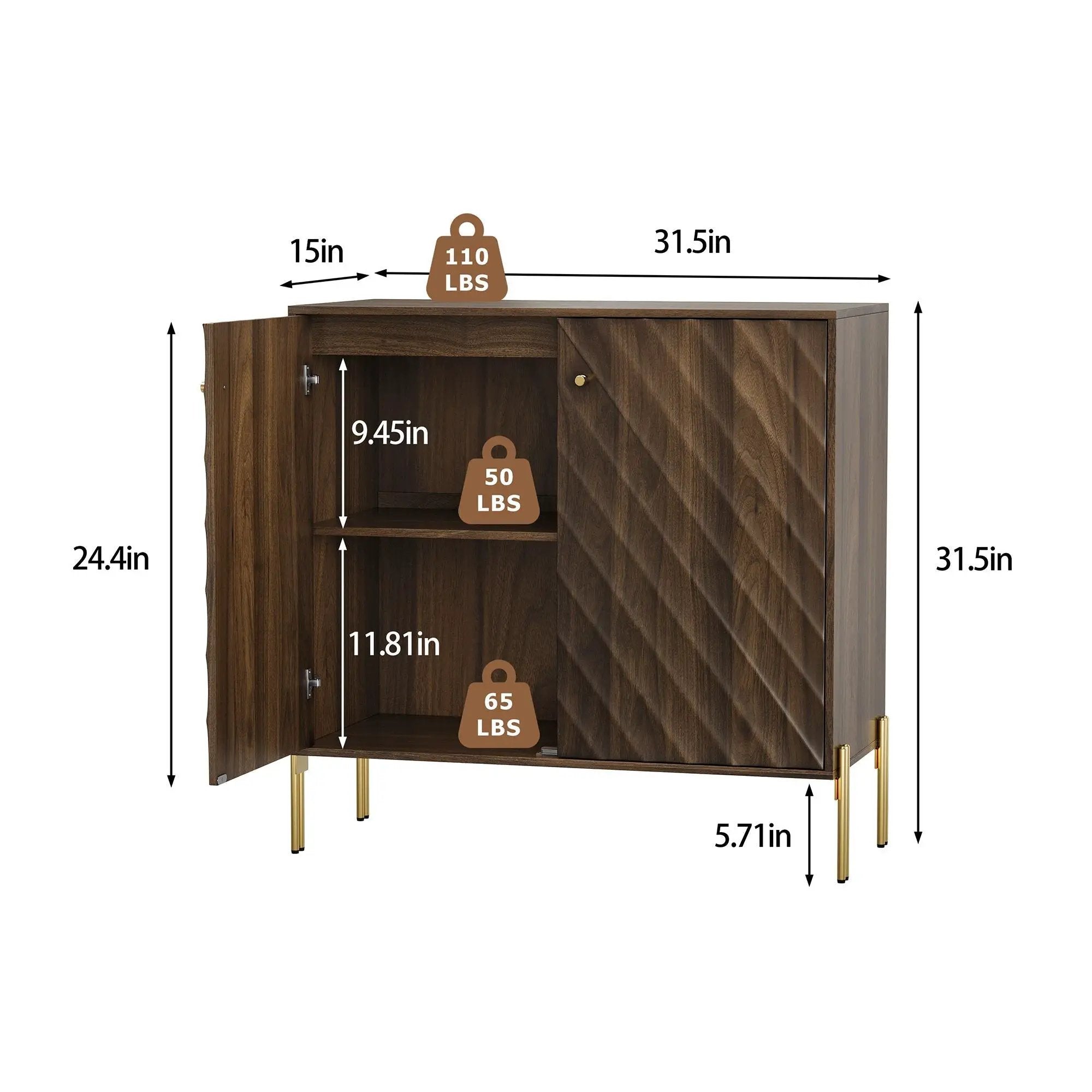 Sideboard Buffet With Storage For Living Room - Walnut by Unique Piece Furniture