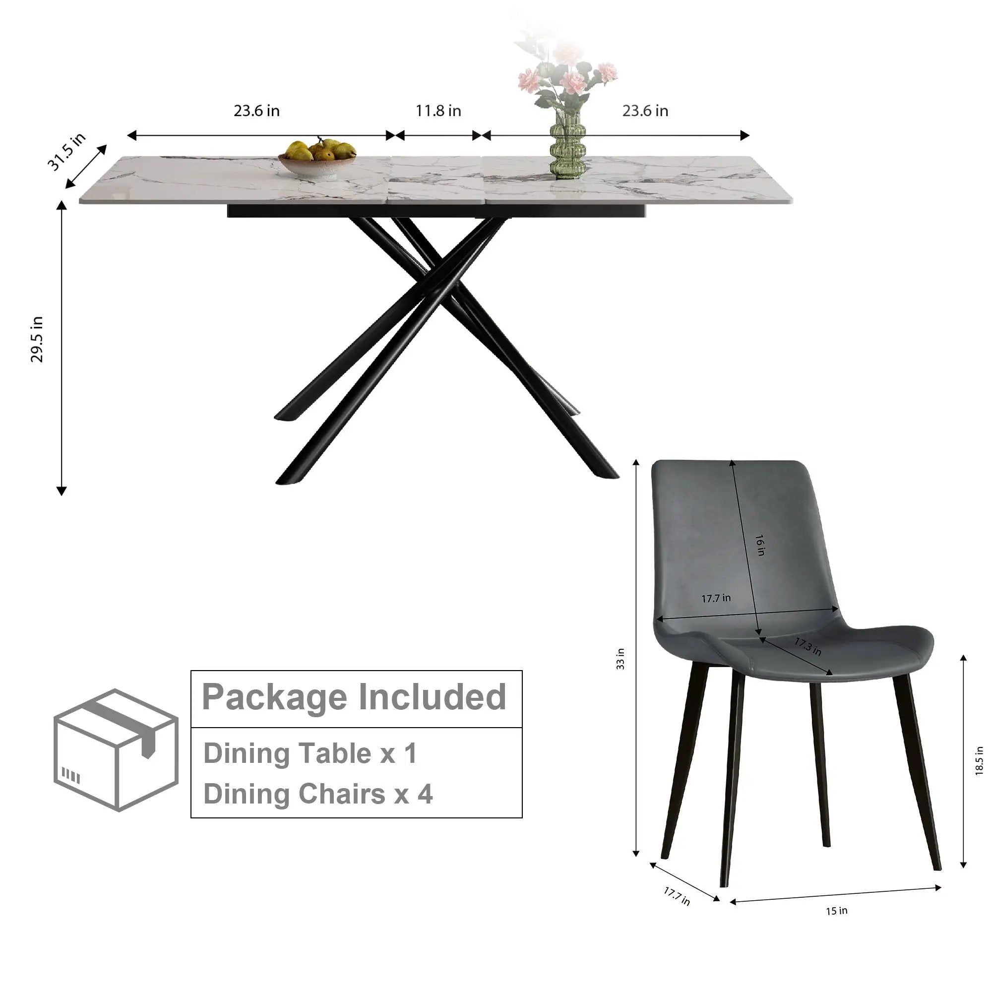 Modern Expandable Dining Table With Retractable Leaf With Chairs by HouseOfZazla