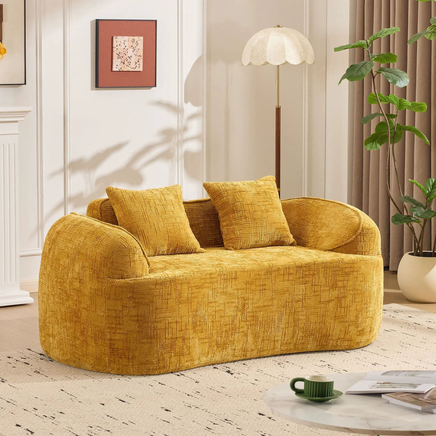 Curved 2 Person Compress Sofa With Armrests, Includes Pillows by Unique Piece Furniture