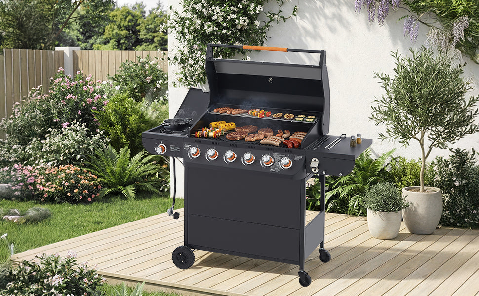 6 Burner BBQ Propane Gas Grill with Side Burner by HouseOfZazla