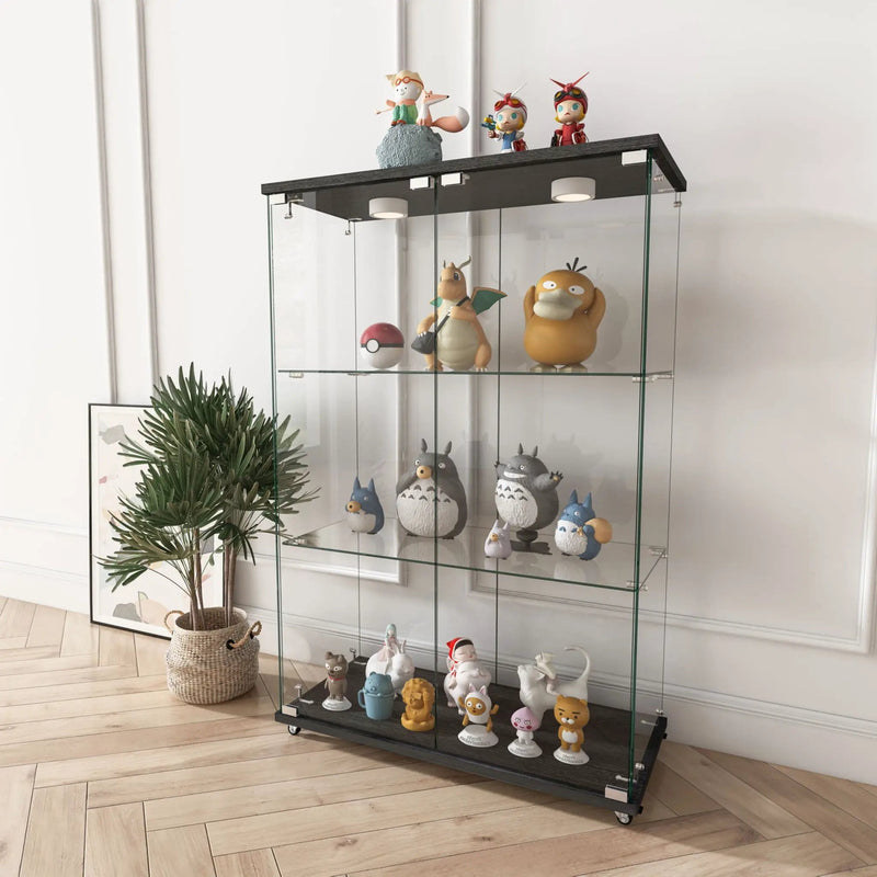 Modern Display Cabinet With LED Lights, Transparent Tempered Glass 2 Door Storage Case With 3 Shelves by HouseOfZazla