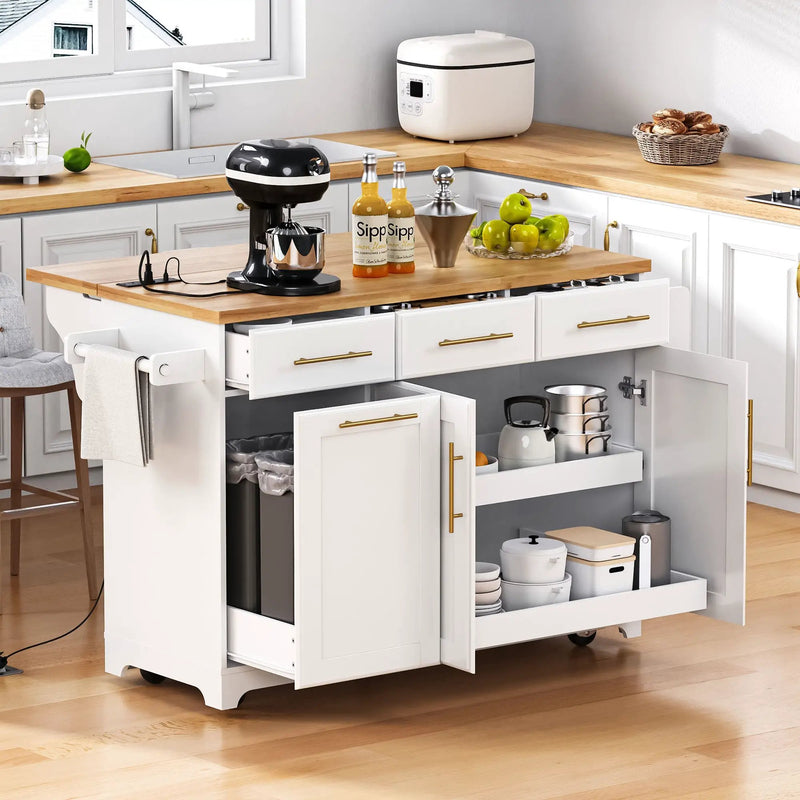 K&K 59.3" Kitchen Island with Storage & Rolling Cart by HouseOfZazla