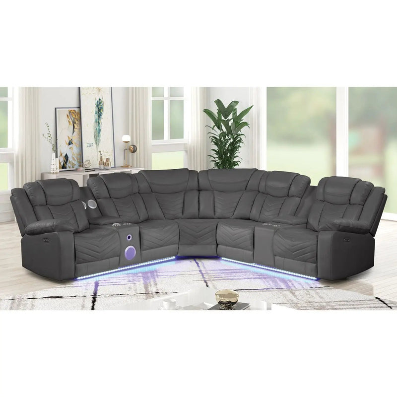 Challenger - Recliner Sectional Sofa, Built In USB, C Ports & Bluetooth by HouseOfZazla