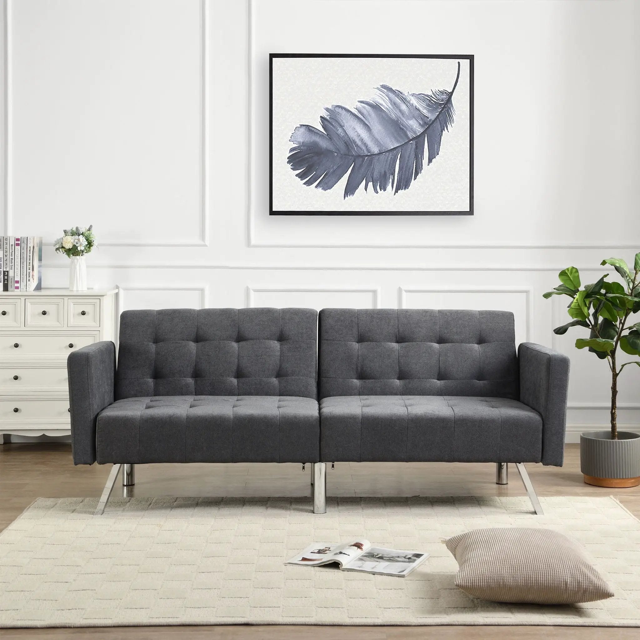 Futon Sofa Bed Convertible Folding Lounge Couch, Armrests by Unique Piece Furniture
