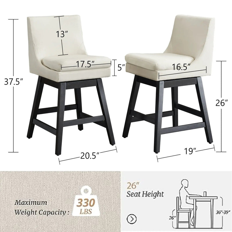 Upholstered Swivel Bar Stools With Ergonomic Design (Set of 2) - Cream White by Unique Piece Furniture