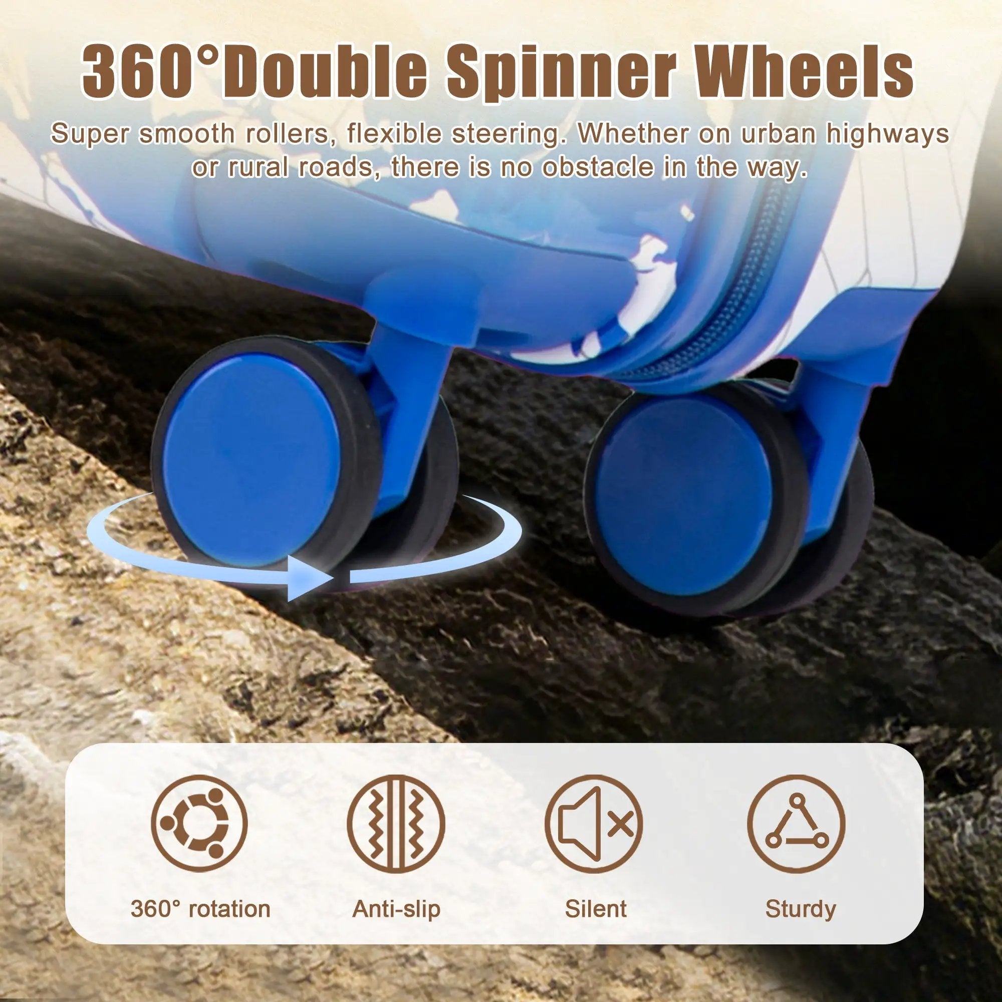 3-Piece PC Spinner Wheel Luggage Set in Blue by HouseOfZazla