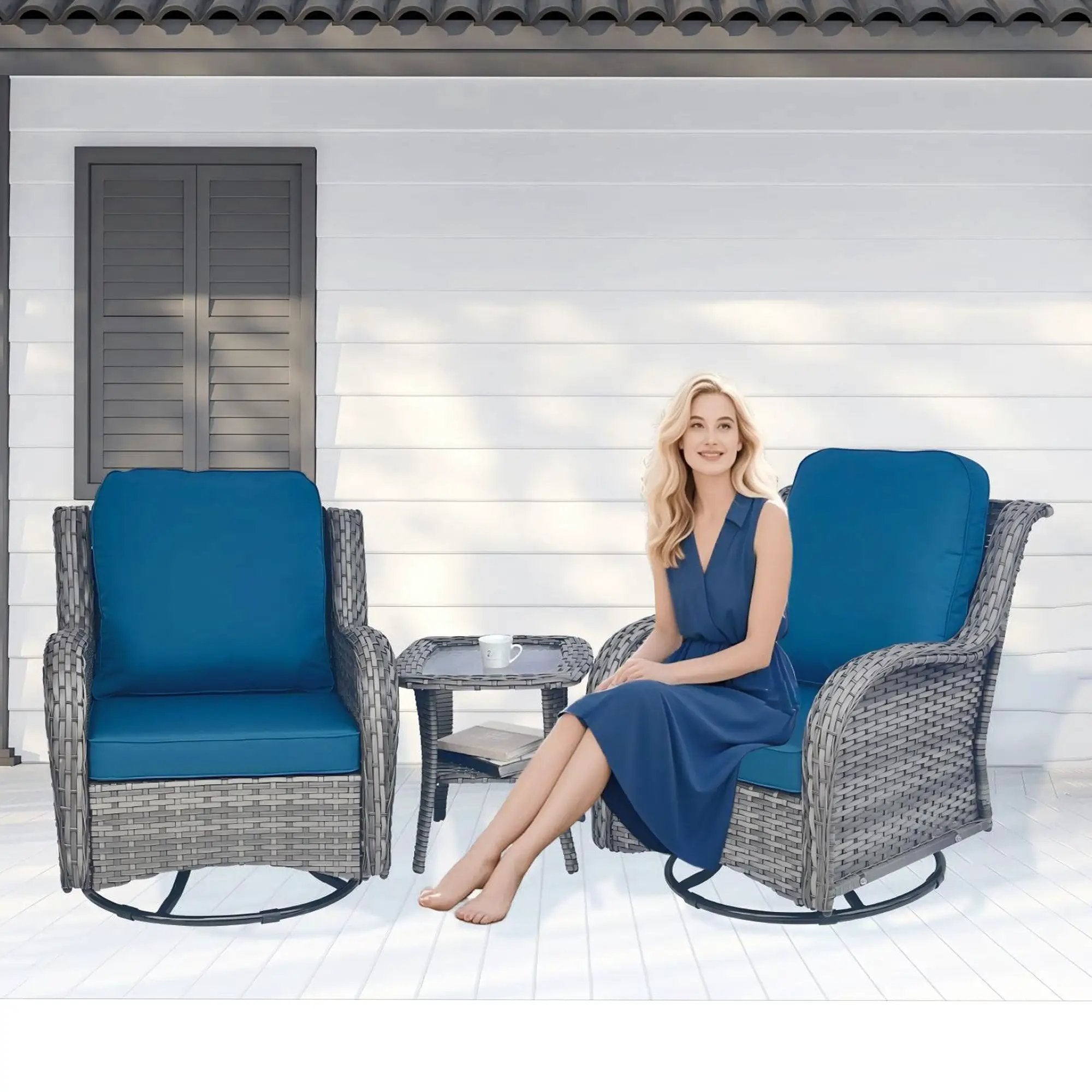 Wicker Patio Furniture Set - 3 Piece Rattan Outdoor Sectional Conversation Set by HouseOfZazla