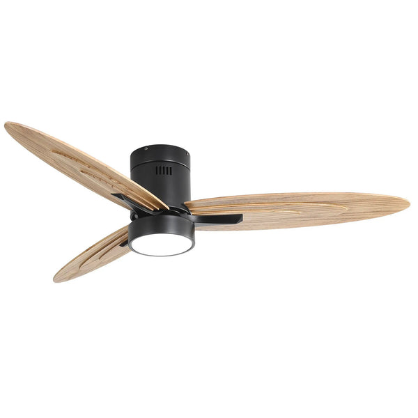 Flush Mount Ceiling Fan With Light And Remote Control, 3 Blades, Reversible DC Motor - Black