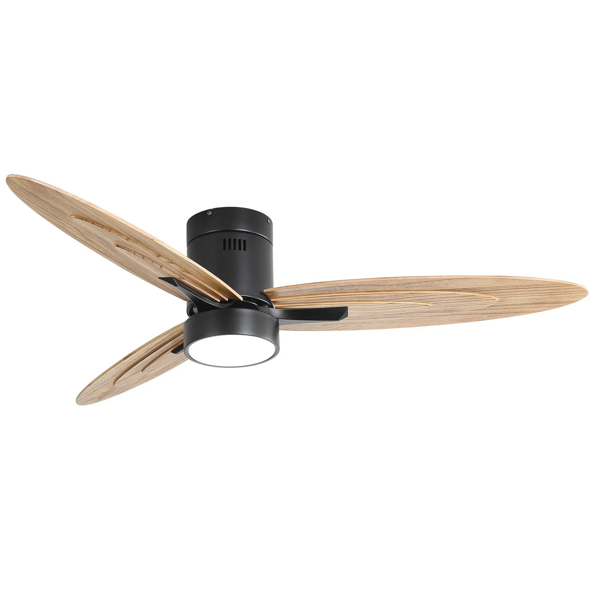 Flush Mount Ceiling Fan With Light and Remote Control, 3 Blades, Reversible DC Motor - Black by HouseOfZazla