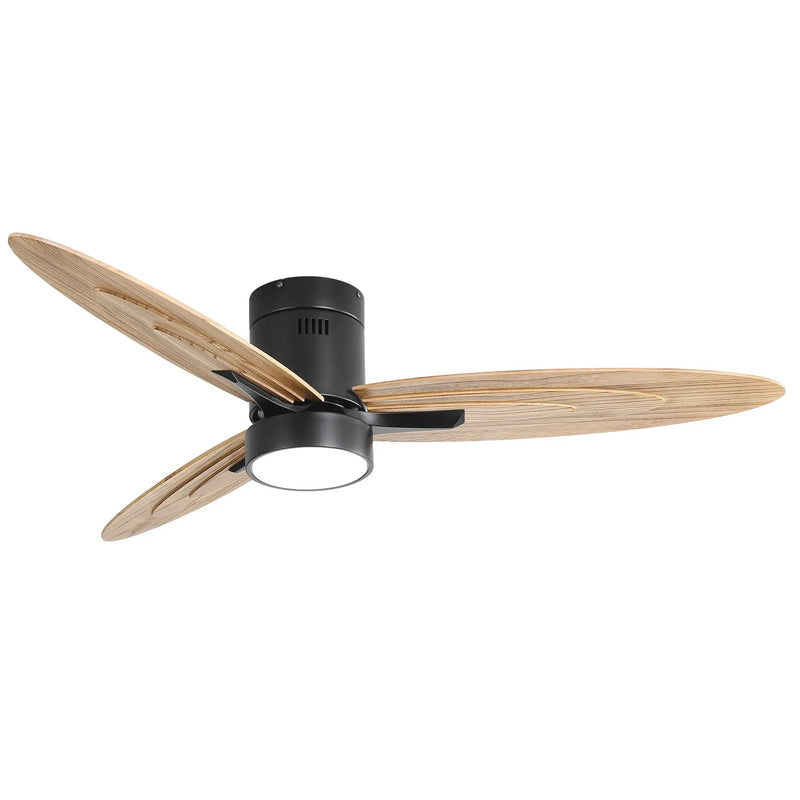 Flush Mount Ceiling Fan With Light and Remote Control, 3 Blades, Reversible DC Motor - Black by HouseOfZazla