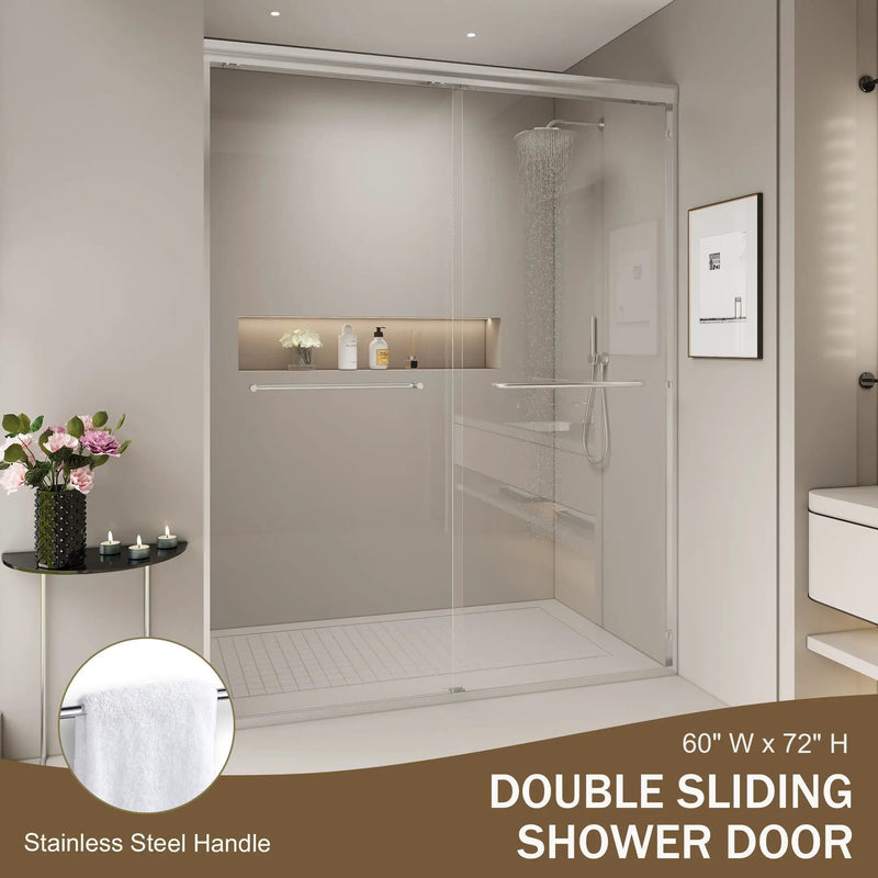 Double Sliding Shower Door, Semi-Frameless Bypass Bathroom Sliding Door With 1/4" (6 Mm) Tempered Glass For Walk-In Shower by HouseOfZazla