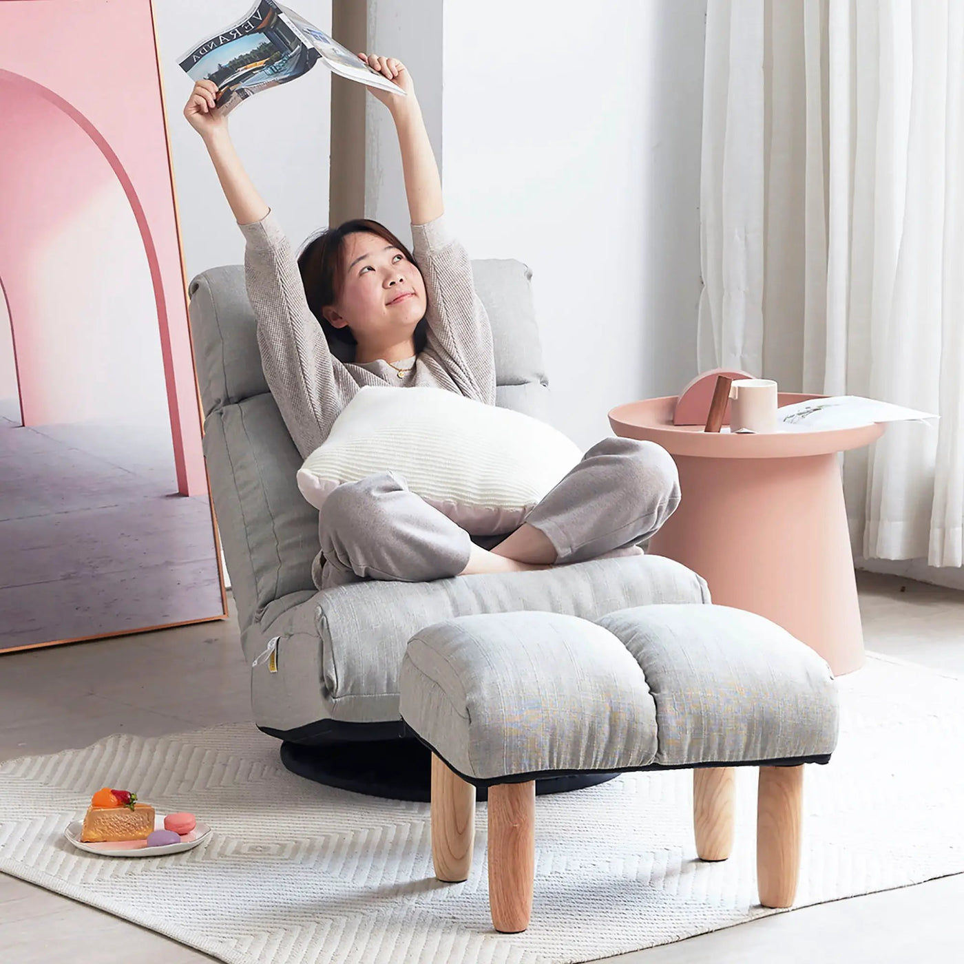 Adjustable Japanese Reclining Floor Chair Sofa With Metal Frame For Living Room by HouseOfZazla
