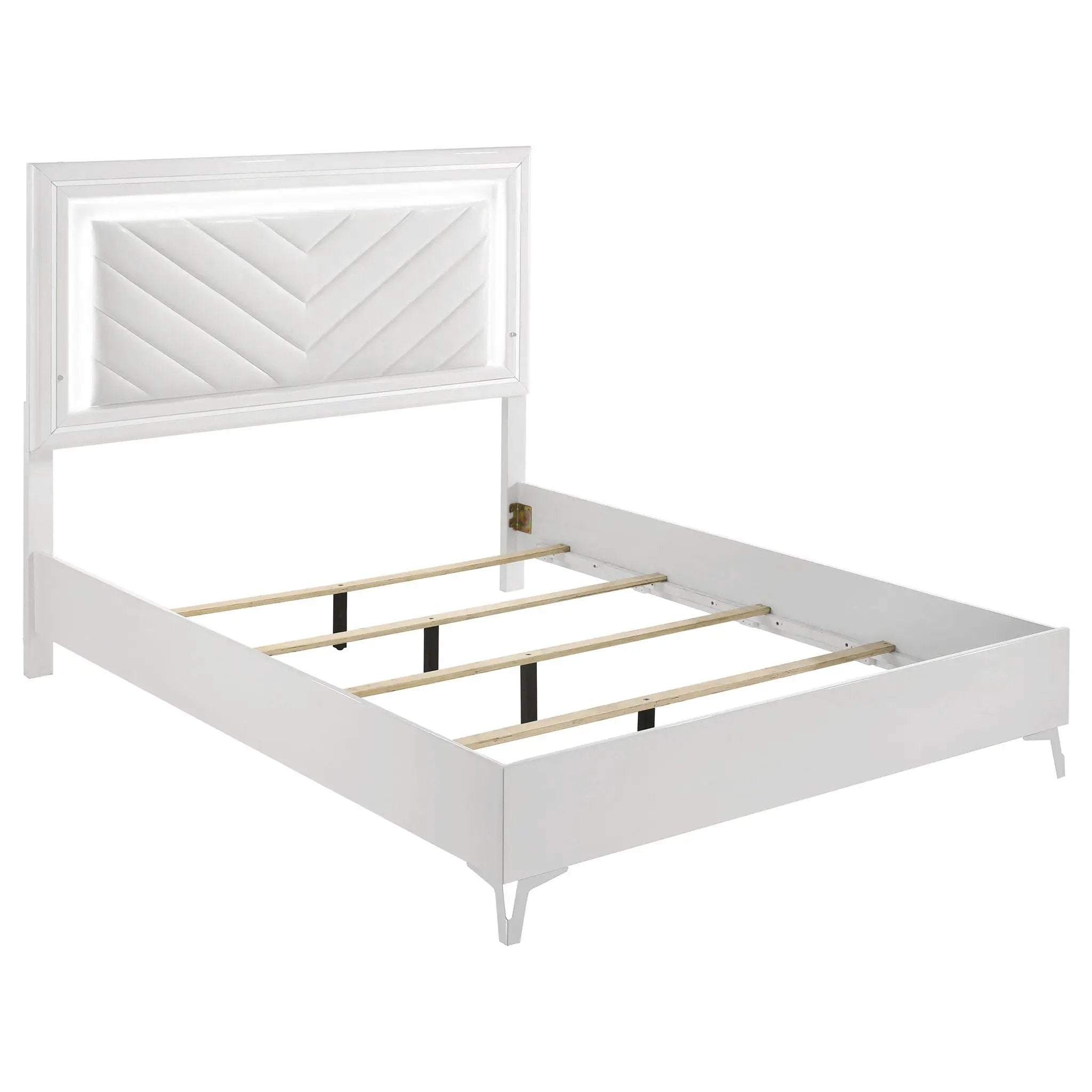 Cassia Queen LED Panel Bed White High Gloss by Unique Piece Furniture