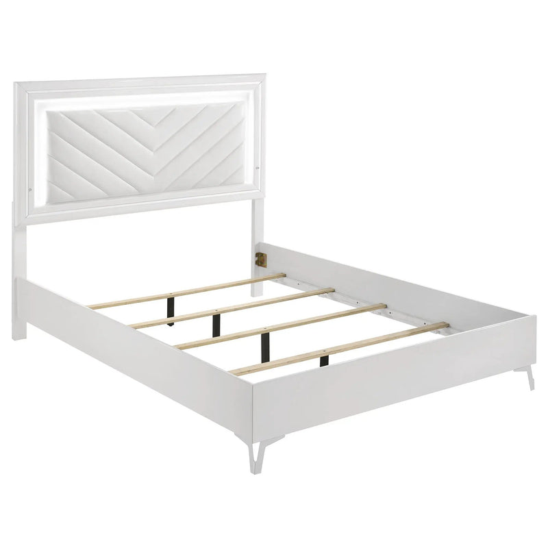 Cassia Queen LED Panel Bed White High Gloss by Unique Piece Furniture