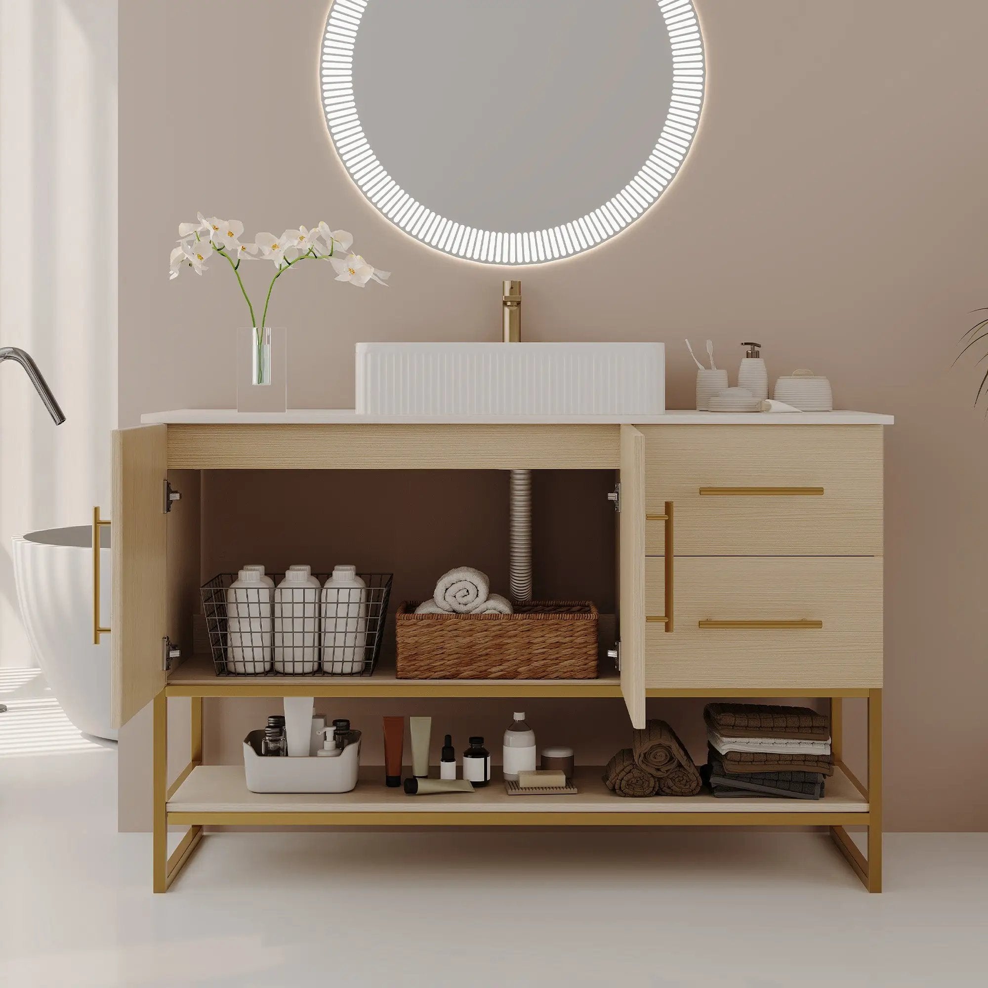 47.2" Modern Bathroom Vanity With Ceramic Vessel Sink by HouseOfZazla